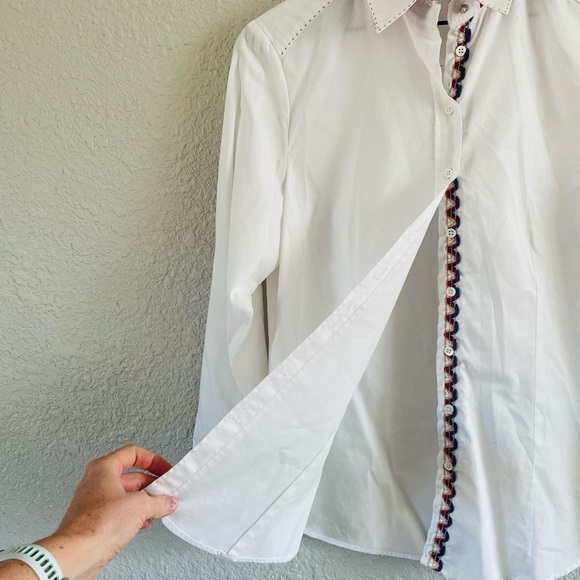 Schneider Salzburg White Button Up Blouse with Embroidered Trim - Picture 2 of 14